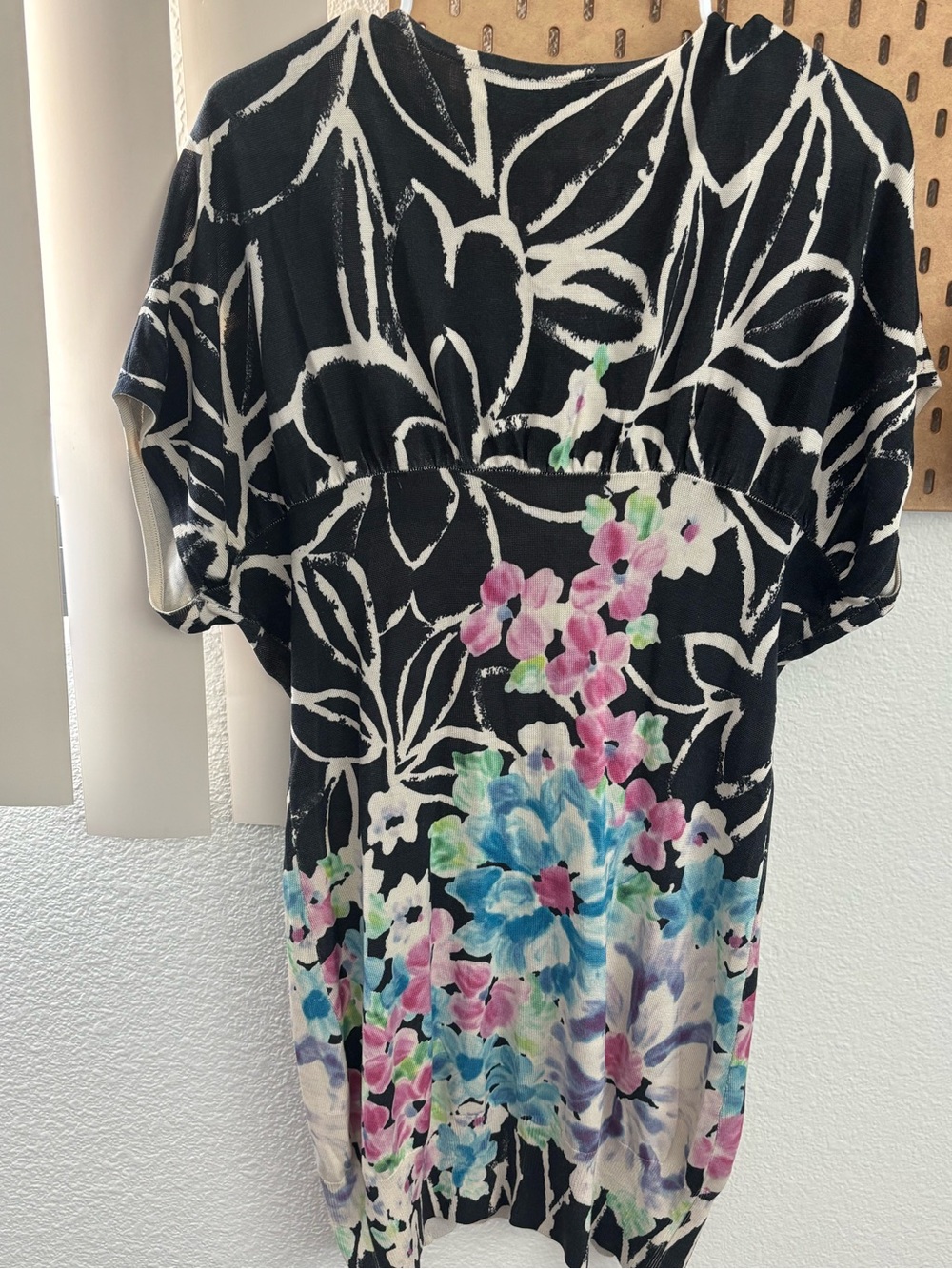 Black Floral V-Neck Tunic with Pink & Blue Blooms